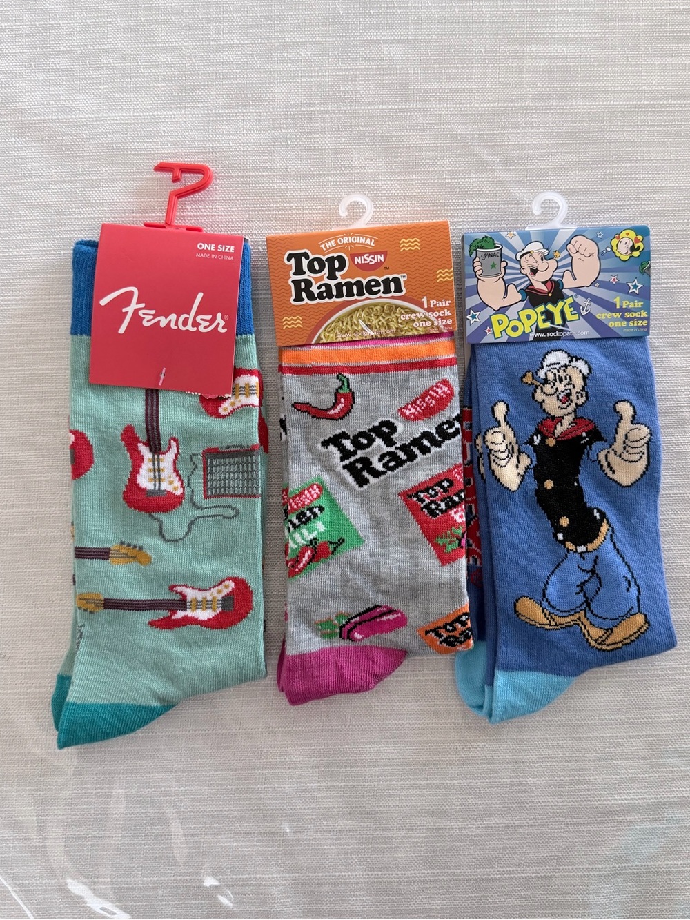 Pick One - Guitar, Ramen, Popeye crew sock